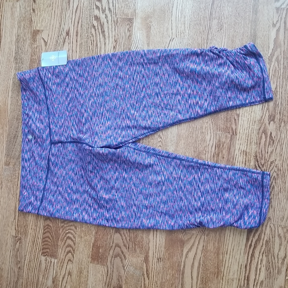 (2XL) NWT Denver Hayes Blue Marine Heathered Stretchy Capri Leggings w/Ruching